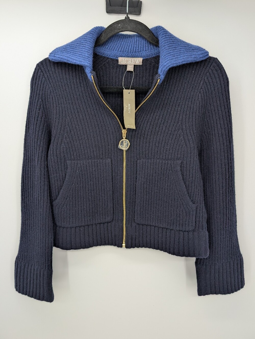 J Crew Colorblock collared full-zip sweater in wool CR149 Size XXS NWT Merino - Picture 6 of 13